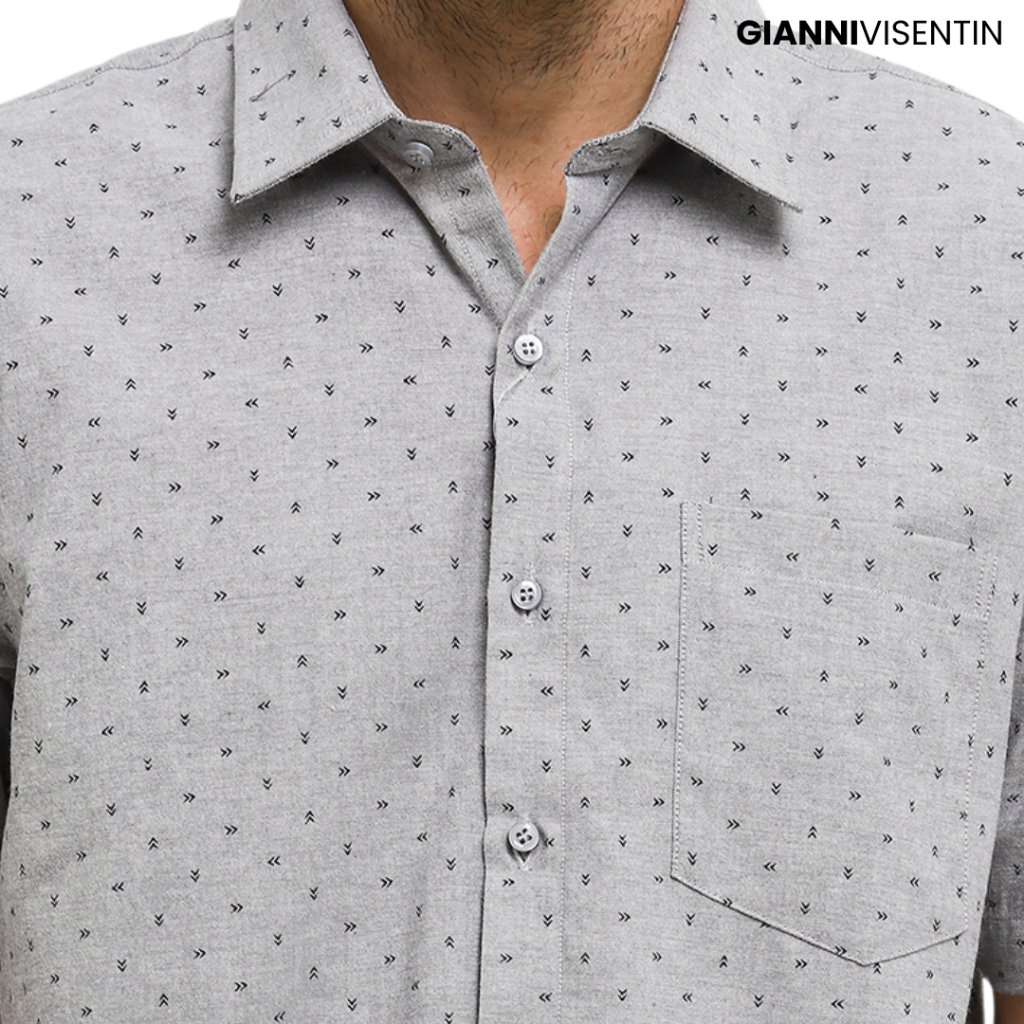 Gianni Visentin Kemeja Oxford Mix Kasual Pria Regular Fit - Abu Muda - 3391 - Image 2