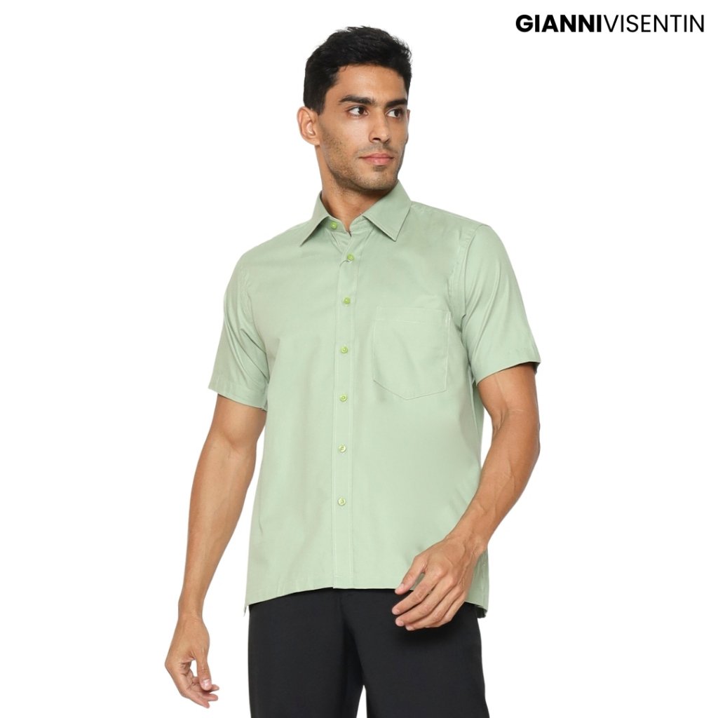 Gianni Visentin Kemeja Oxford Lengan Pendek Pria Regular Fit - Hijau Daun - 9066