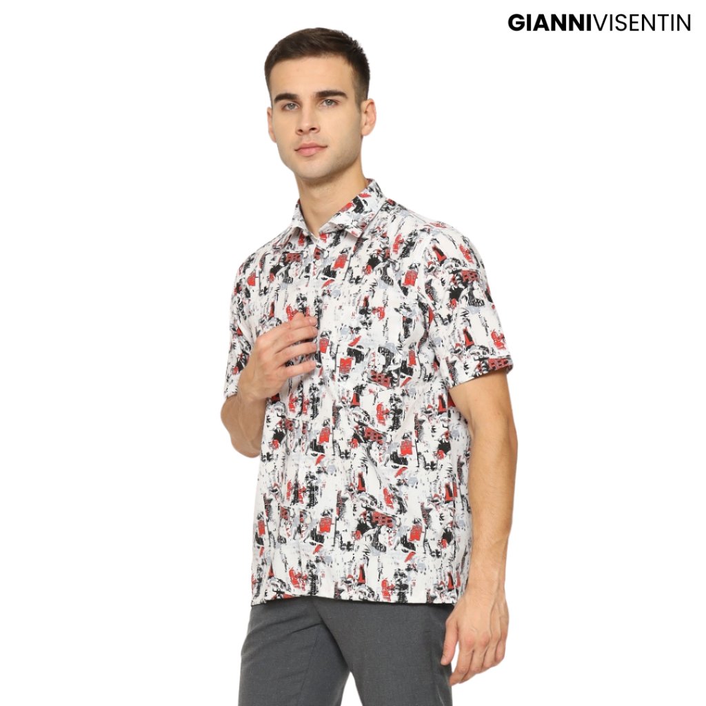 Gianni Visentin Kemeja Lengan Pendek Motif Abstract Reguler Fit - Putih - 9060 - Image 4