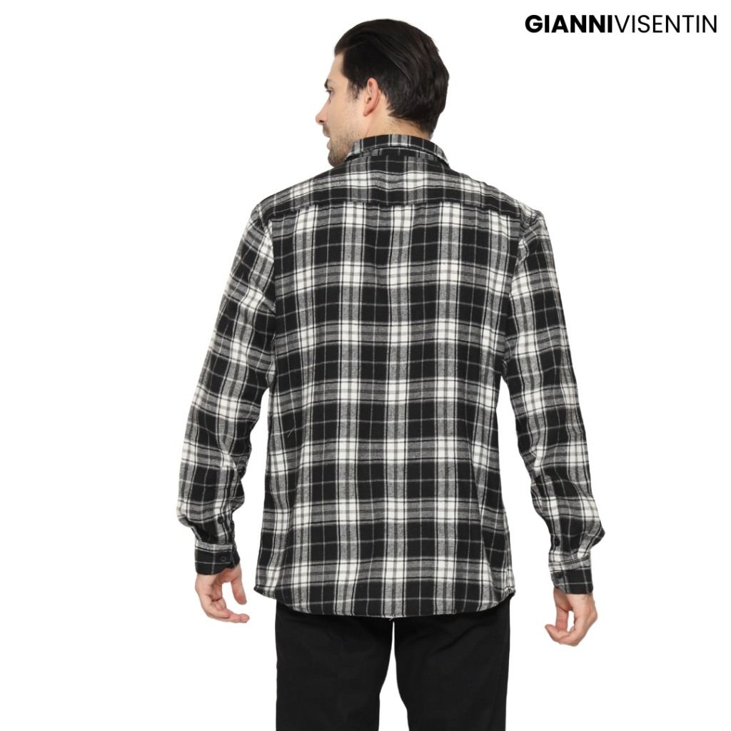 Gianni Visentin Kemeja Flanel Pria Kotak Kecil Slim Fit - Hitam Putih - 6069 - Image 3