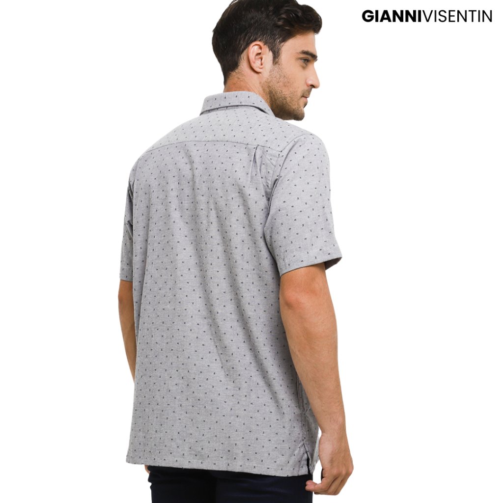 Gianni Visentin Kemeja Oxford Mix Kasual Pria Regular Fit - Abu Muda - 3391 - Image 3