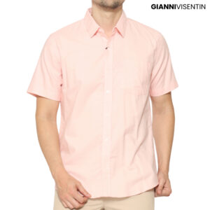Gianni Visentin Kemeja Cvc Oxford Lengan Pendek Pria Slim Fit - Pink - 6040