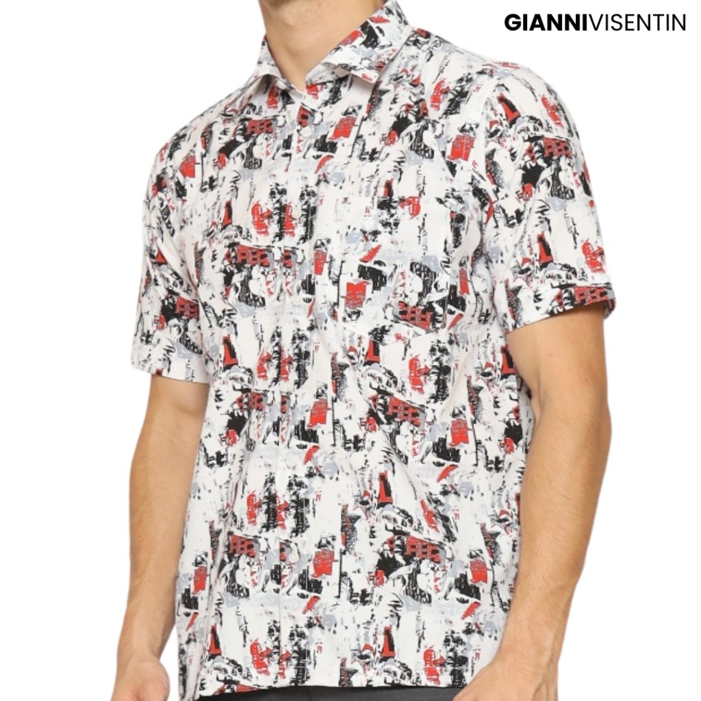 Gianni Visentin Kemeja Lengan Pendek Motif Abstract Reguler Fit - Putih - 9060 - Image 2