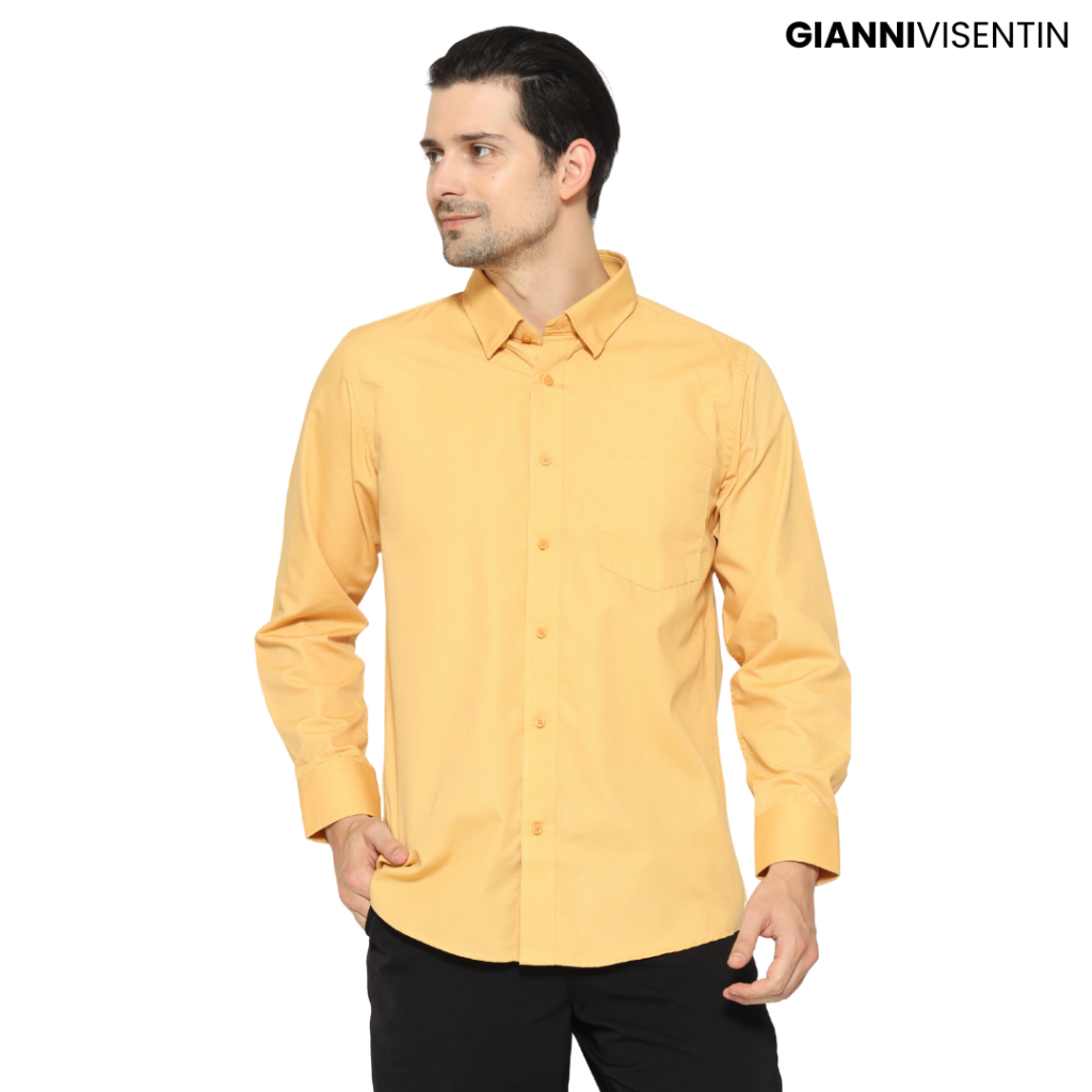 Gianni Visentin - Kemeja Formal Regular Bahan Ottoman Kuning - 7988