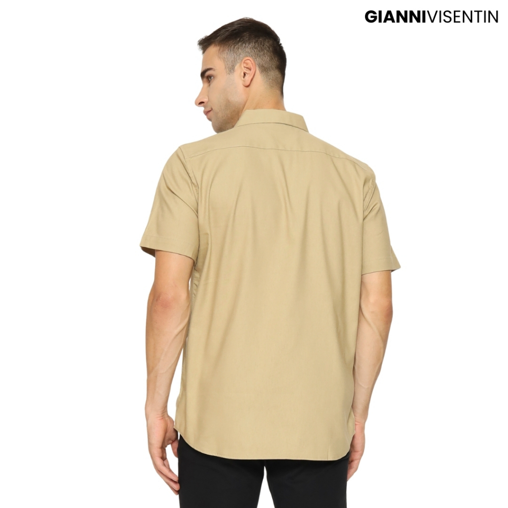 Gianni Visentin Kemeja Stretch Oxford Lengan Pendek Reguler Fit - Coklat Muda - 6085 - Image 3