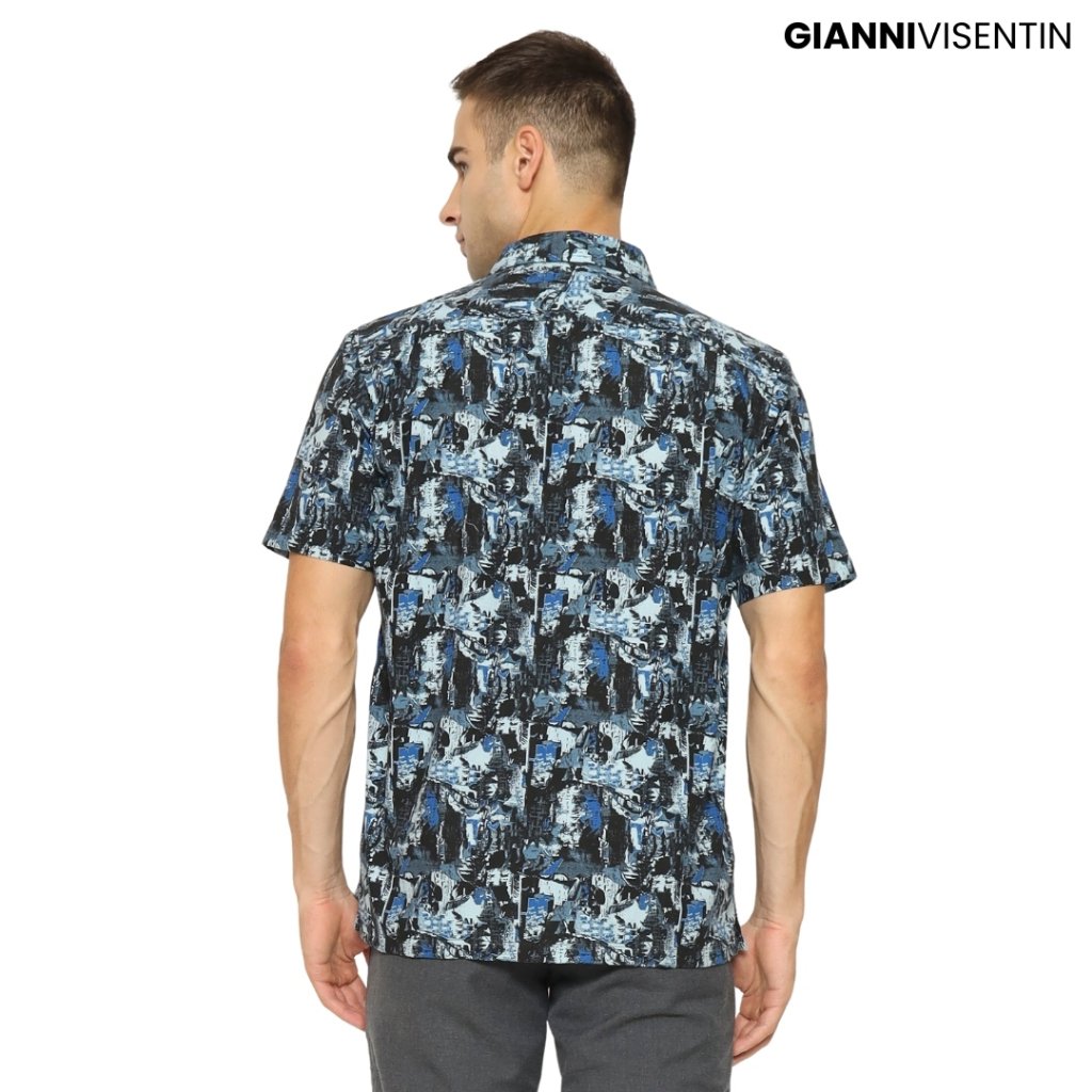 Gianni Visentin Kemeja Lengan Pendek Motif Abstract Reguler Fit - Hitam - 9060 - Image 3