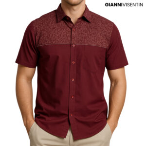 Gianni Visentin Kemeja Kotak Lengan Pendek Regular Fit - Maroon - 8957