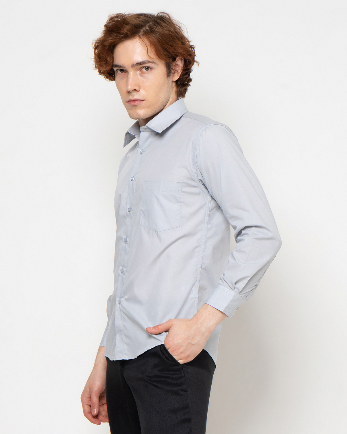 Raymond Renne Kemeja Pria Lengan Panjang Slim Fit Light Grey - 3155 - Image 2