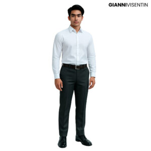 Gianni Visentin - Celana Bahan Formal Stretch Pria Hitam Abu - 4106