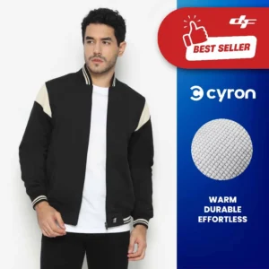 d&f CVC Jaket Bomber Pria – Hitam List Cream