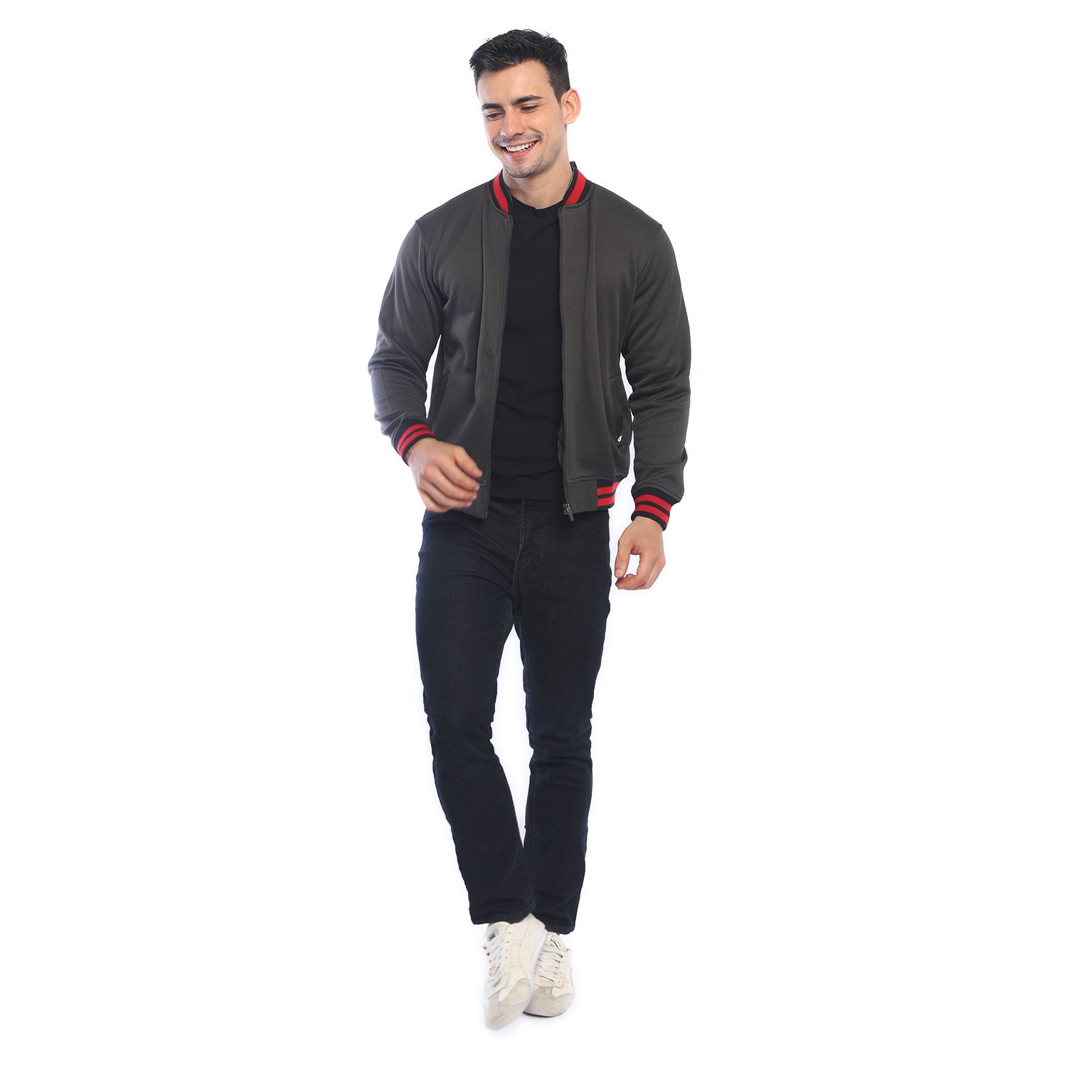 d&f Jaket Bomber Pria Contrast Collar - Abu Tua - Image 4