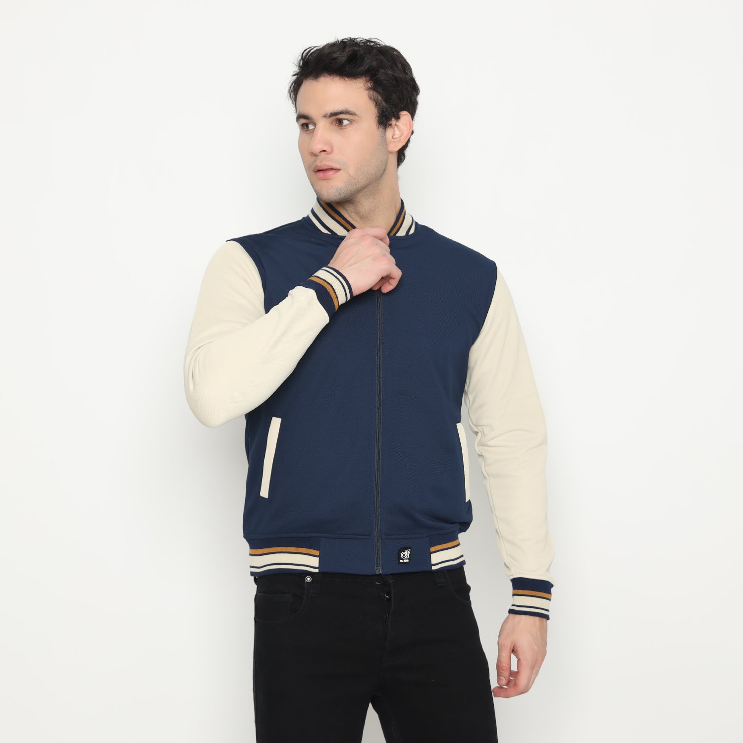 d&f Jaket Bomber CVC Pria - Navy Cream - Image 2