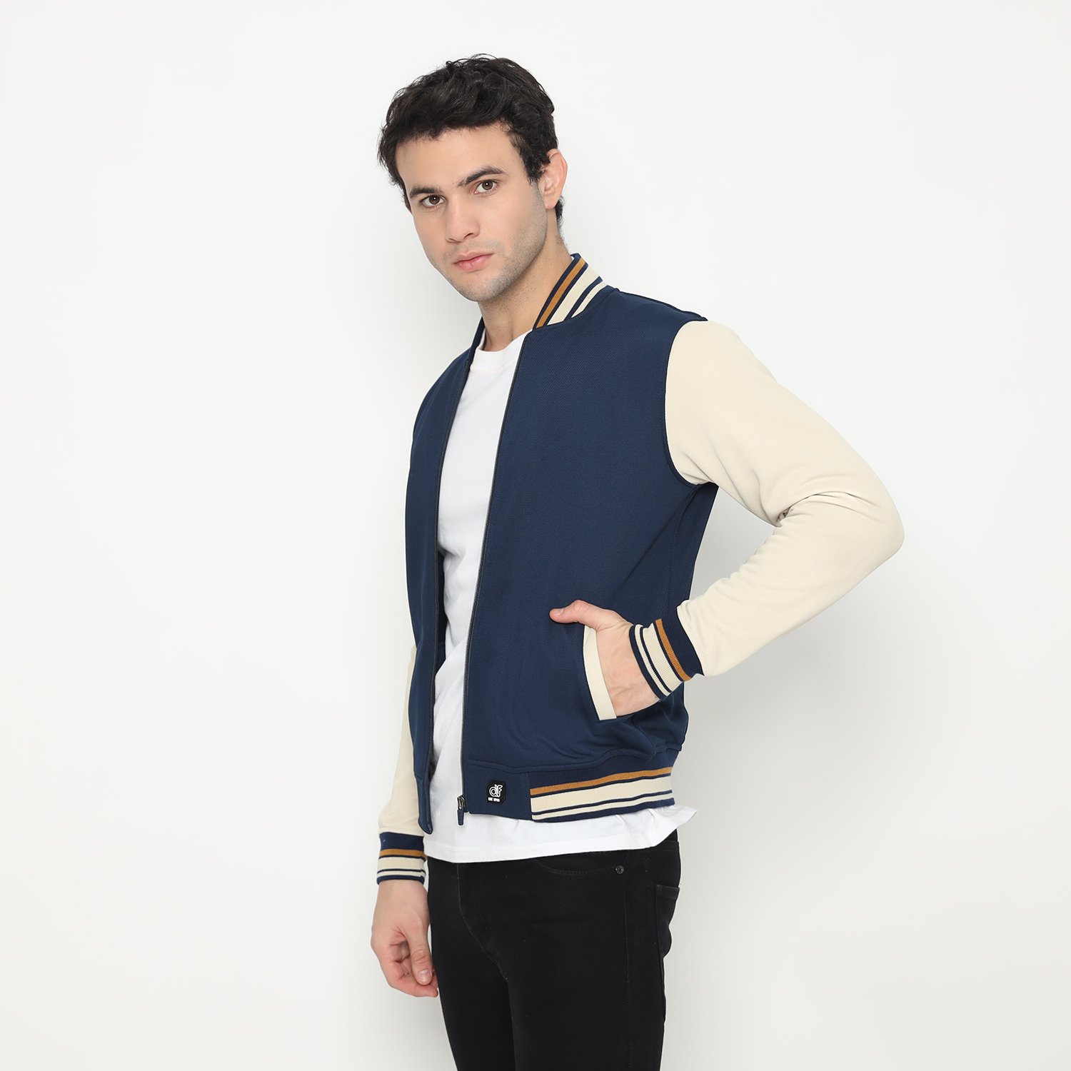 d&f Jaket Bomber CVC Pria - Navy Cream