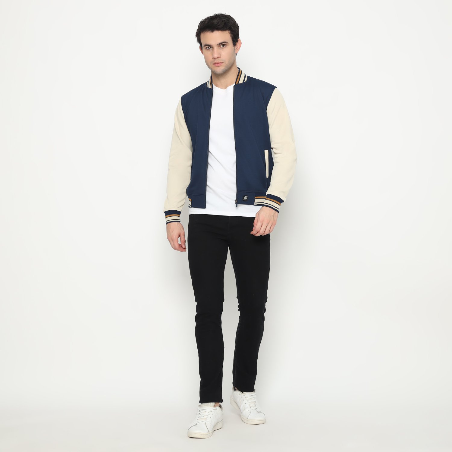 d&f Jaket Bomber CVC Pria - Navy Cream - Image 4