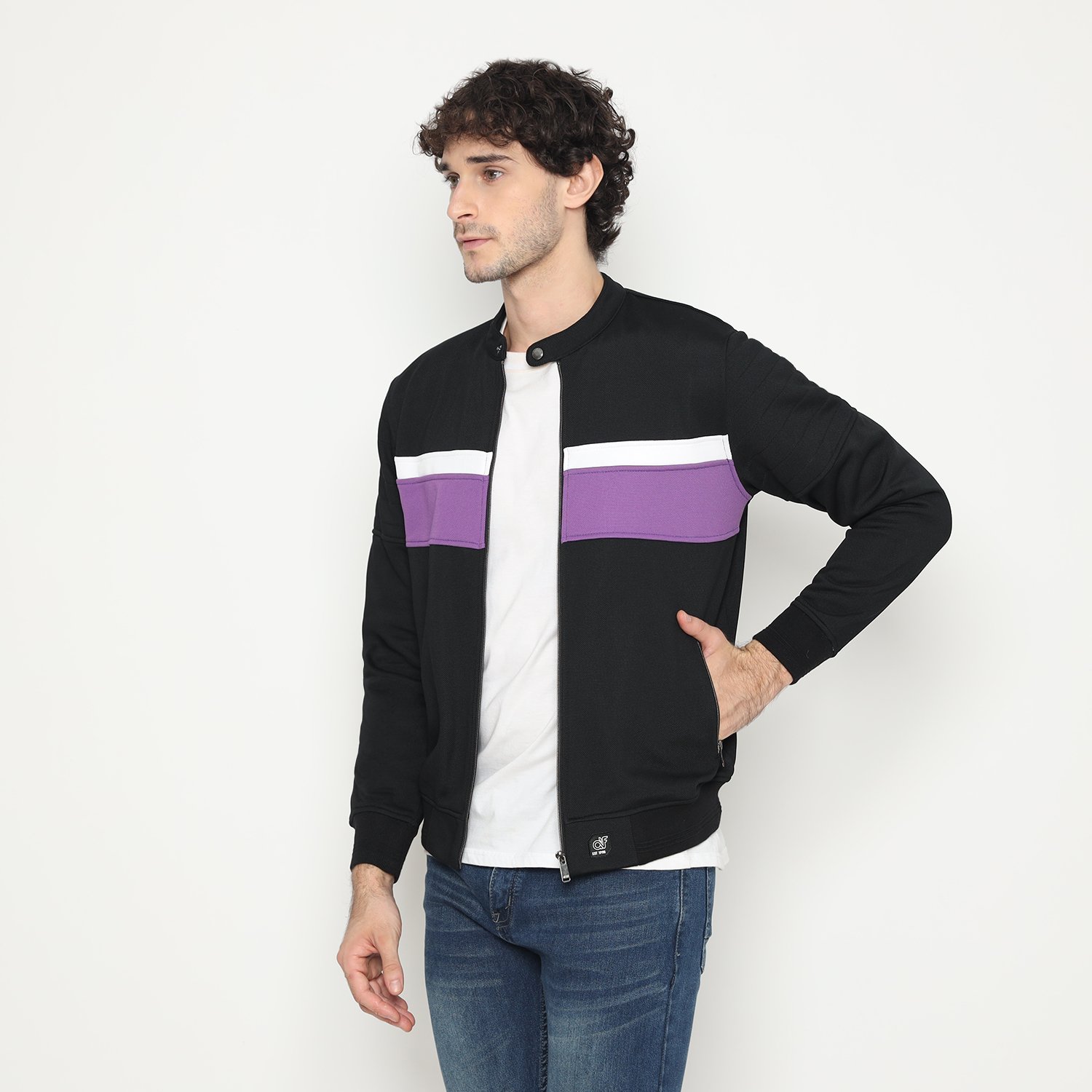 d&f Jaket CVC Biker Hitam Cut & Sewn Putih Purple - Image 4