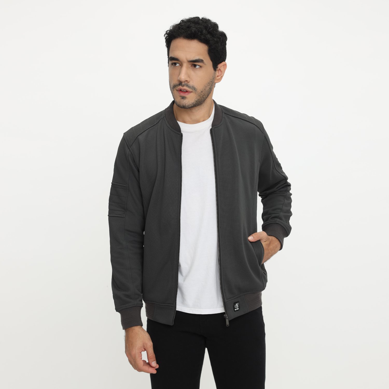 d&f Jaket Pria Bomber Casual - Abu Tua