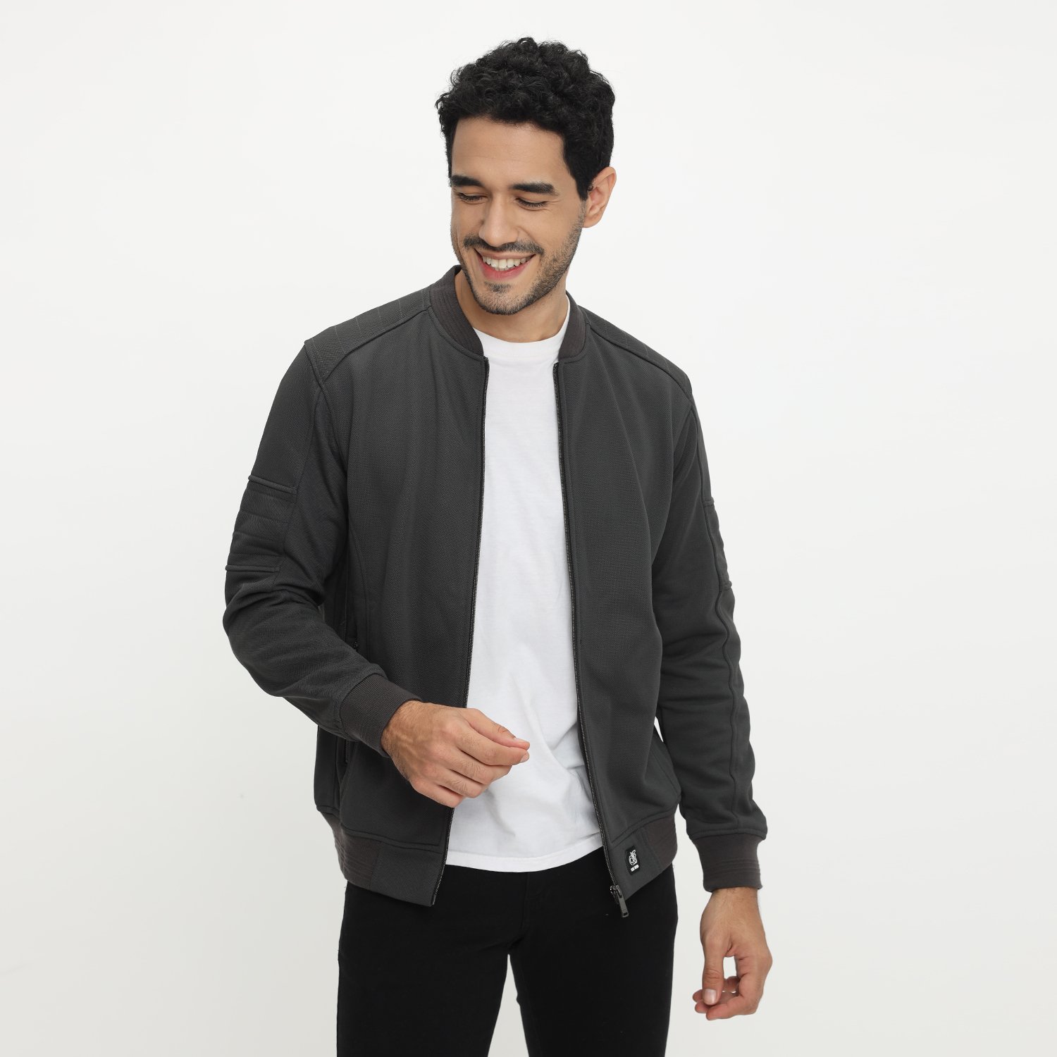 d&f Jaket Pria Bomber Casual - Abu Tua - Image 2