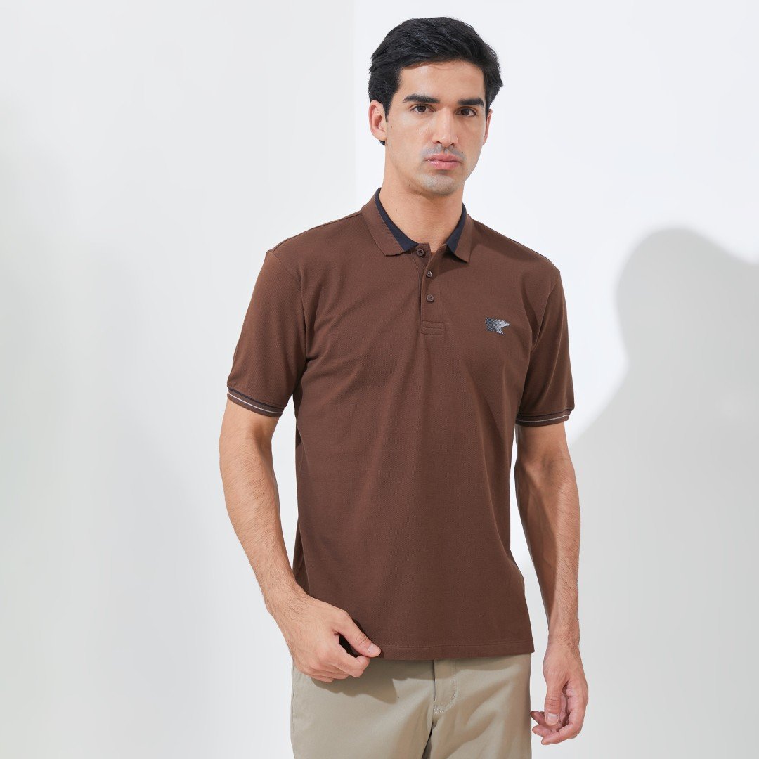 Jack Nicklaus Hunter Polo Shirt Pria Regular Fit Dark Brown