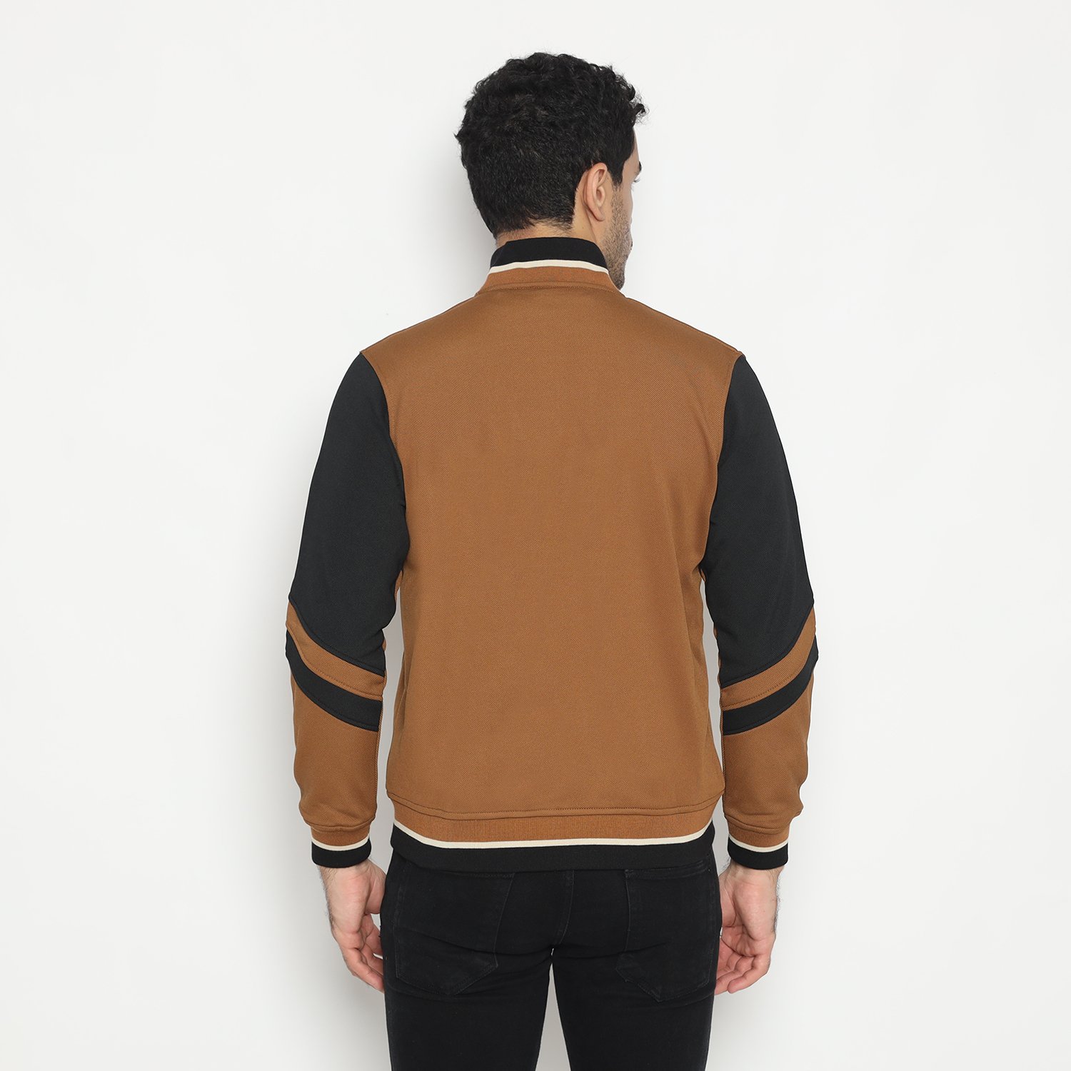 d&f CVC Jaket Bomber pria - Coklat list hitam - Image 3