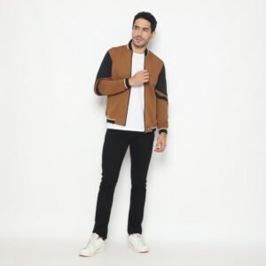 d&f CVC Jaket Bomber pria - Coklat list hitam