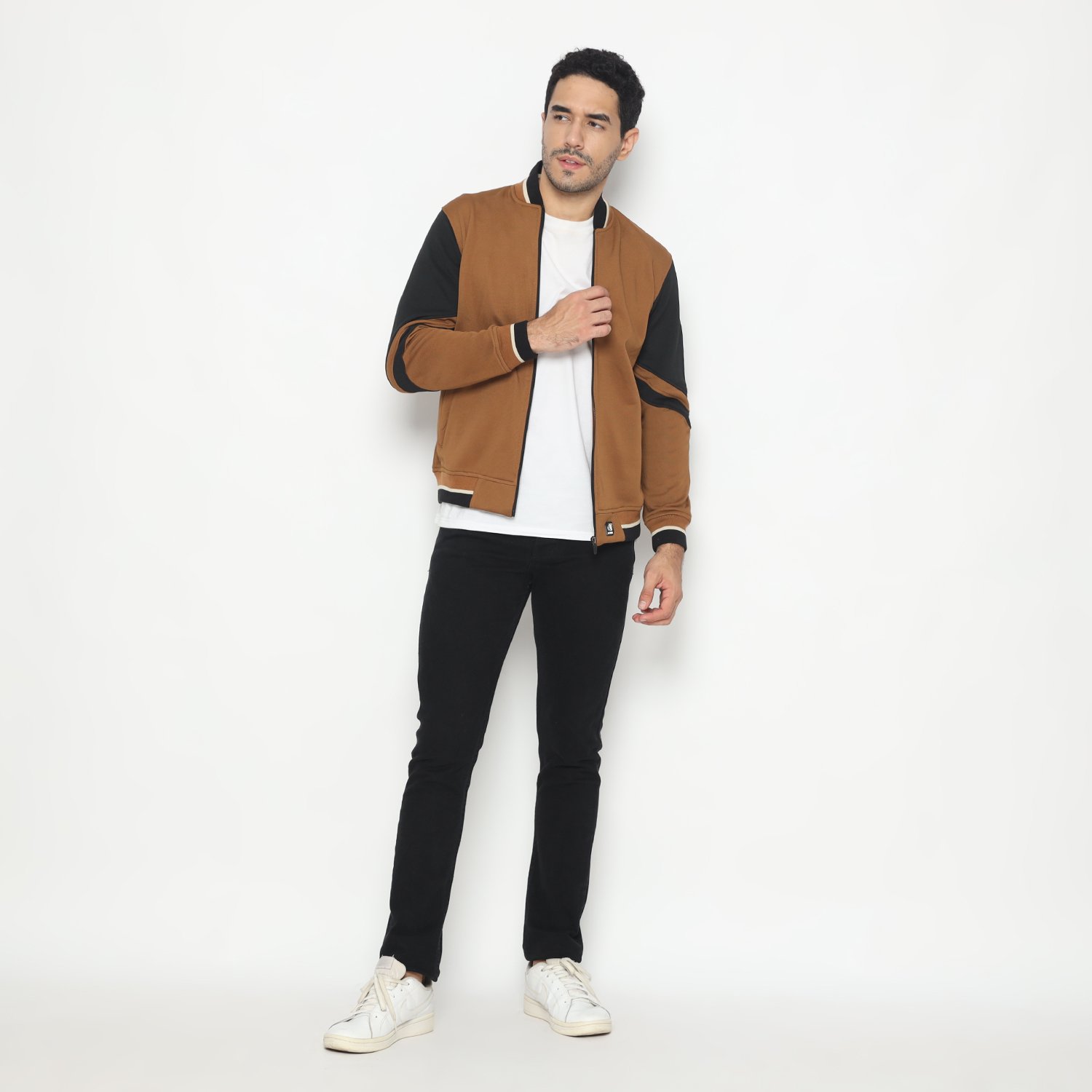 d&f CVC Jaket Bomber pria - Coklat list hitam - Image 4