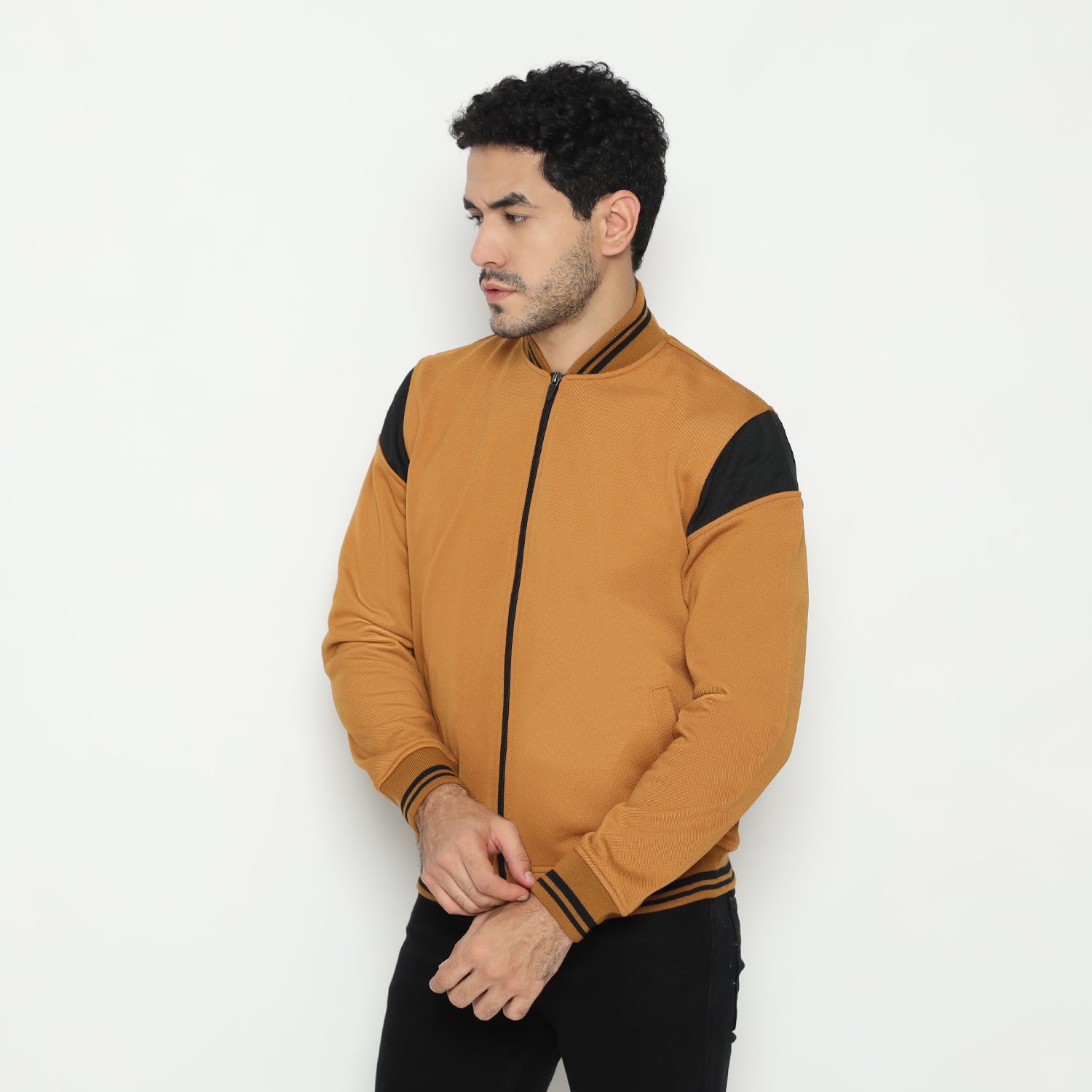 d&f CVC Jaket pria Bomber - coklat list hitam - Image 2