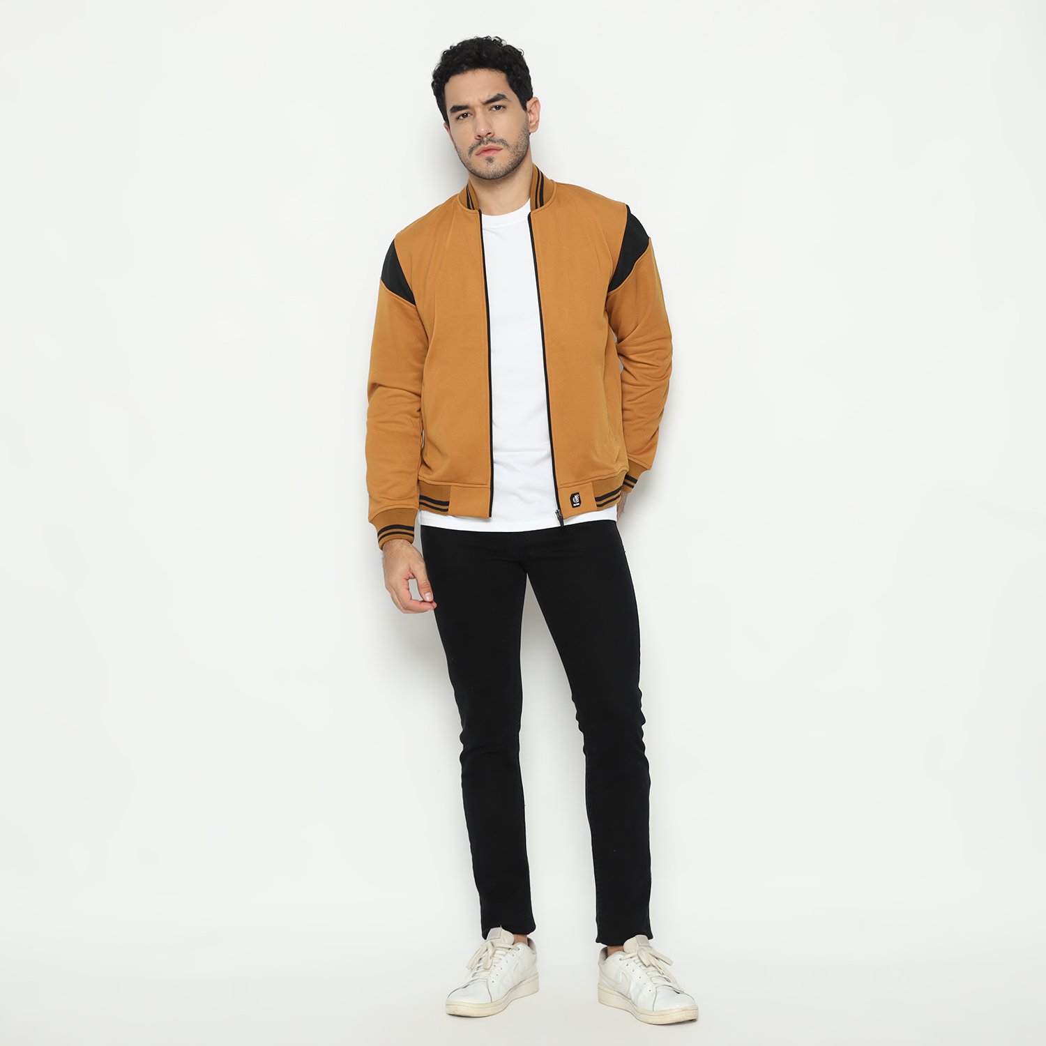 d&f CVC Jaket pria Bomber - coklat list hitam - Image 5