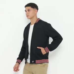 d&f CVC Jaket Bomber Pria Red White in Collar – Hitam