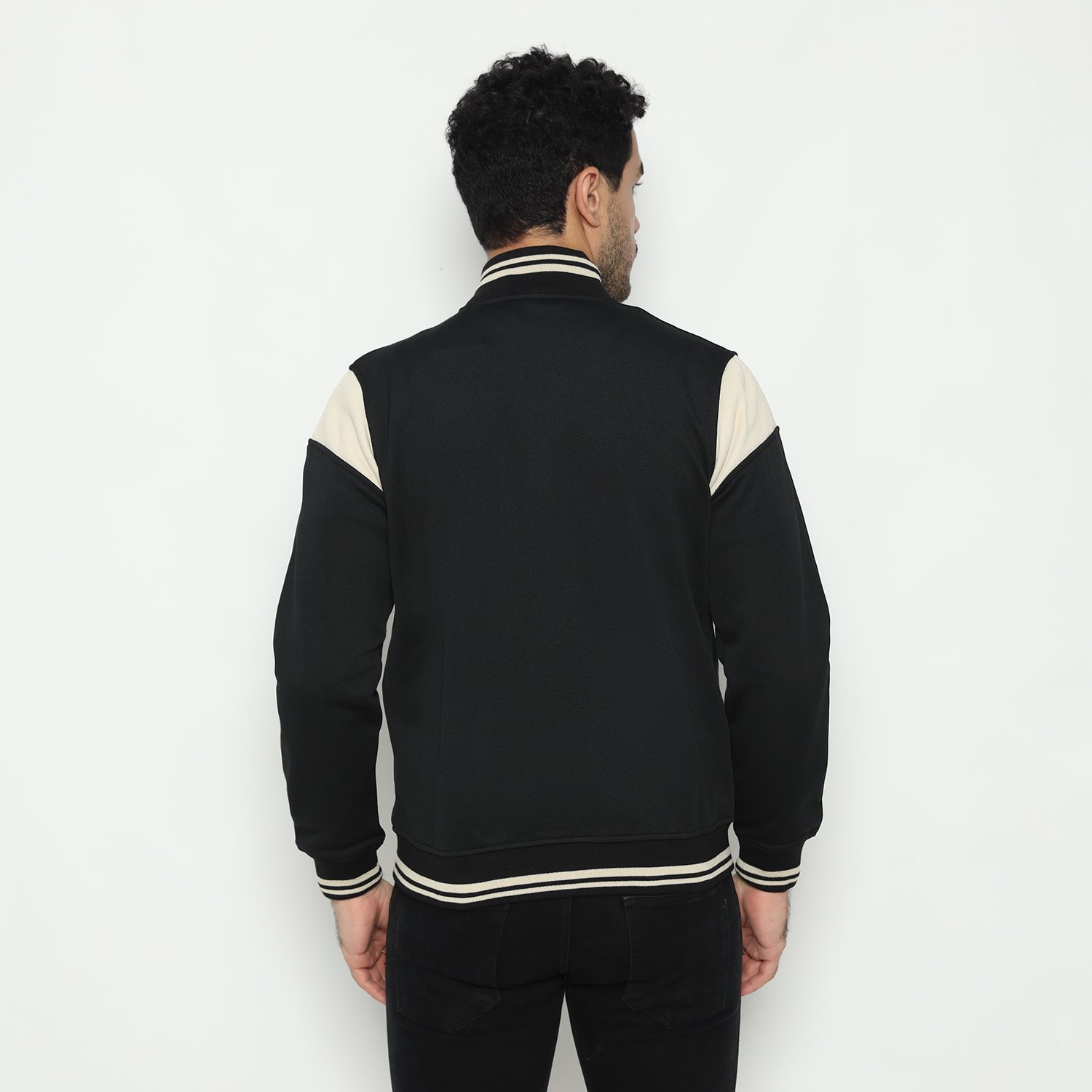 d&f CVC Jaket Bomber Pria – Hitam List Cream - Image 3