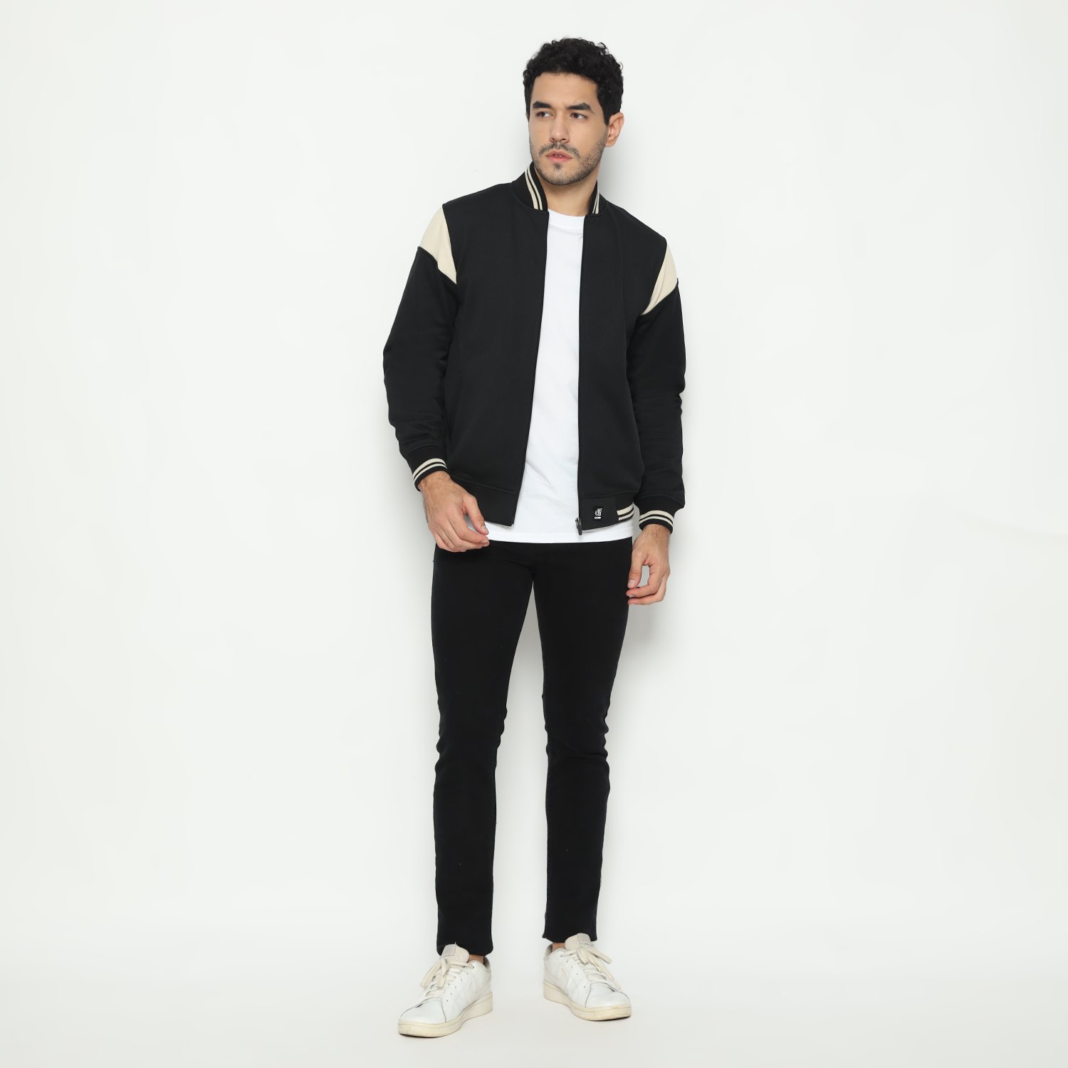 d&f CVC Jaket Bomber Pria – Hitam List Cream - Image 5