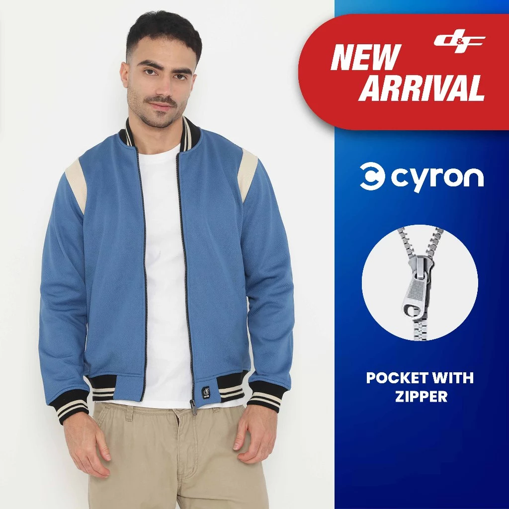 d&f Jaket Bomber Pria Peping ARM – Dark Blue Cream