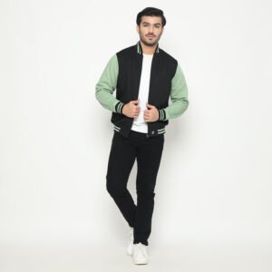 d&f Jaket Bomber Pria - Hitam Hijau Mint