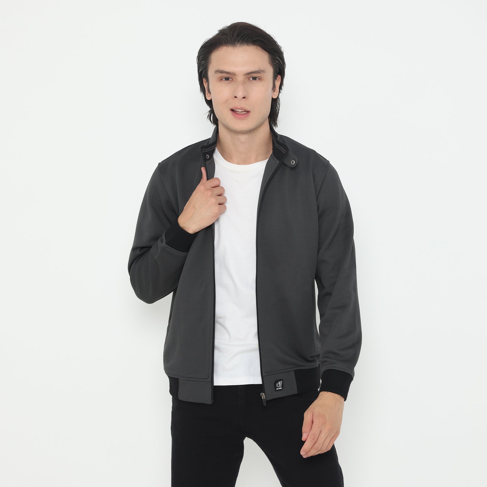 d&f CVC Jaket Biker Pria - Abu Tua