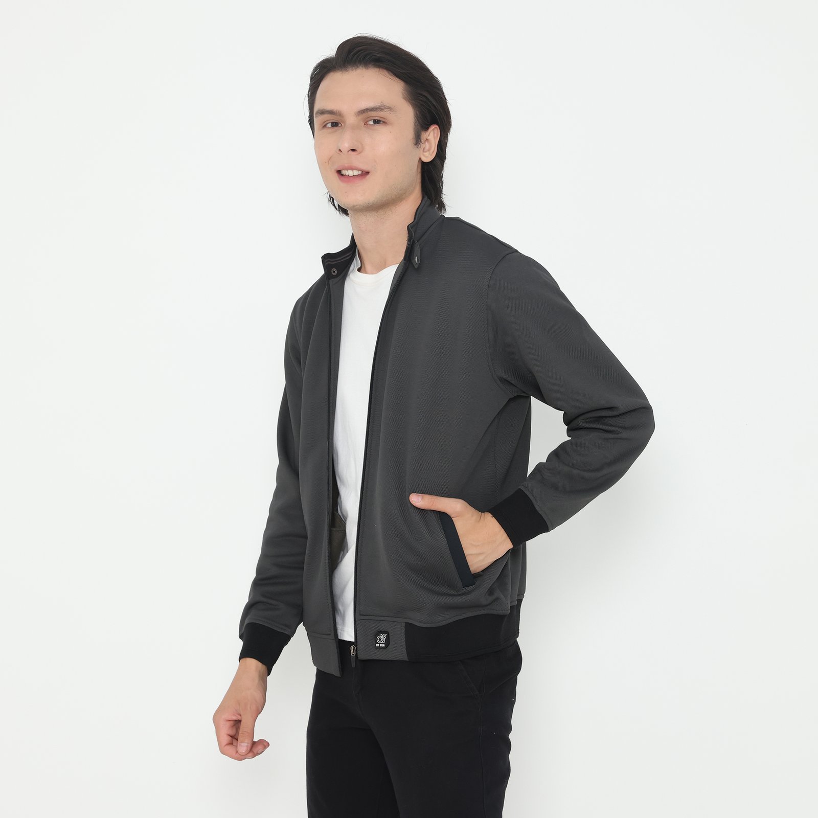 d&f CVC Jaket Biker Pria - Abu Tua - Image 2