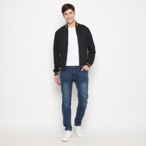 d&f CVC Jaket bomber pria cut &  sewn - hitam list coklat