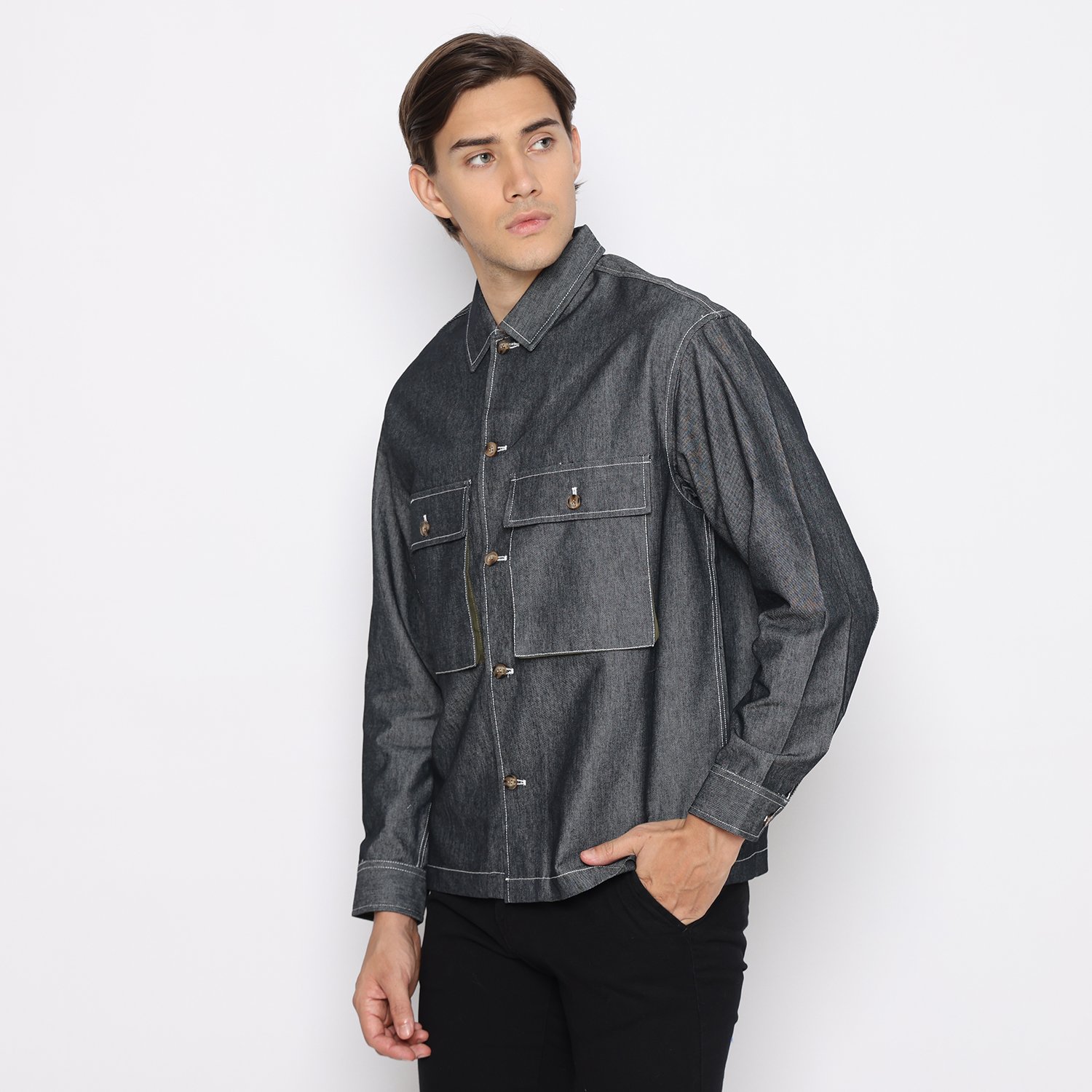 d&f Jacket Denim Import With Two Pocket - Dark Grey - Image 2