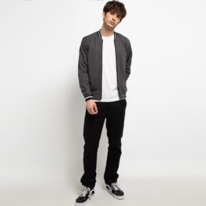 d&f CVC Jaket pria bomber kragh whit snap - Abu tua