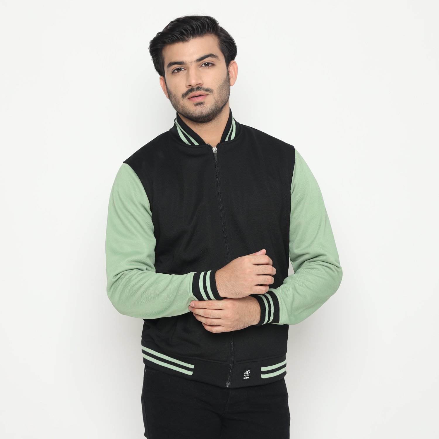d&f Jaket Bomber Pria - Hitam Hijau Mint