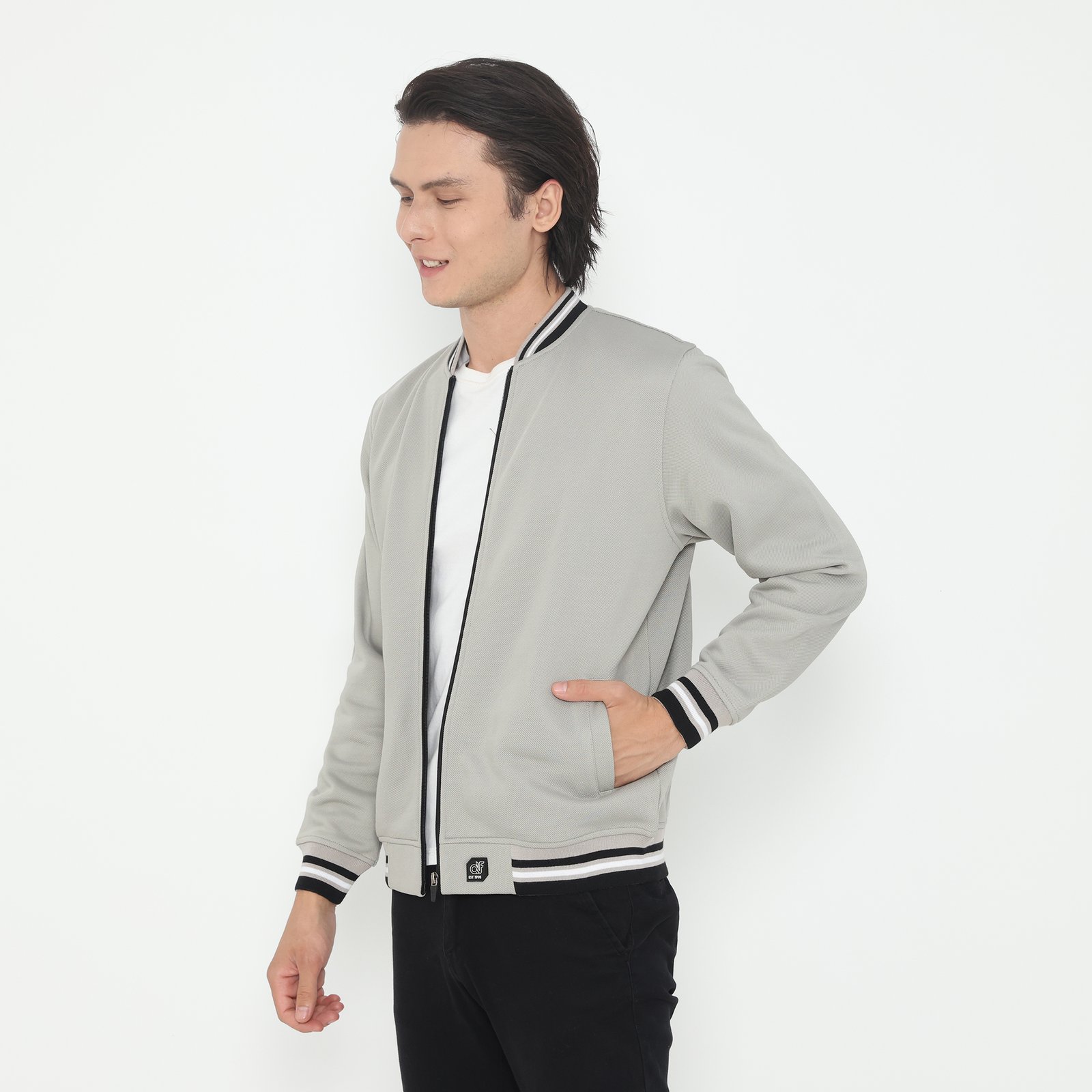 d&f Jaket Bomber pria - Abu tua list hitam - Image 2