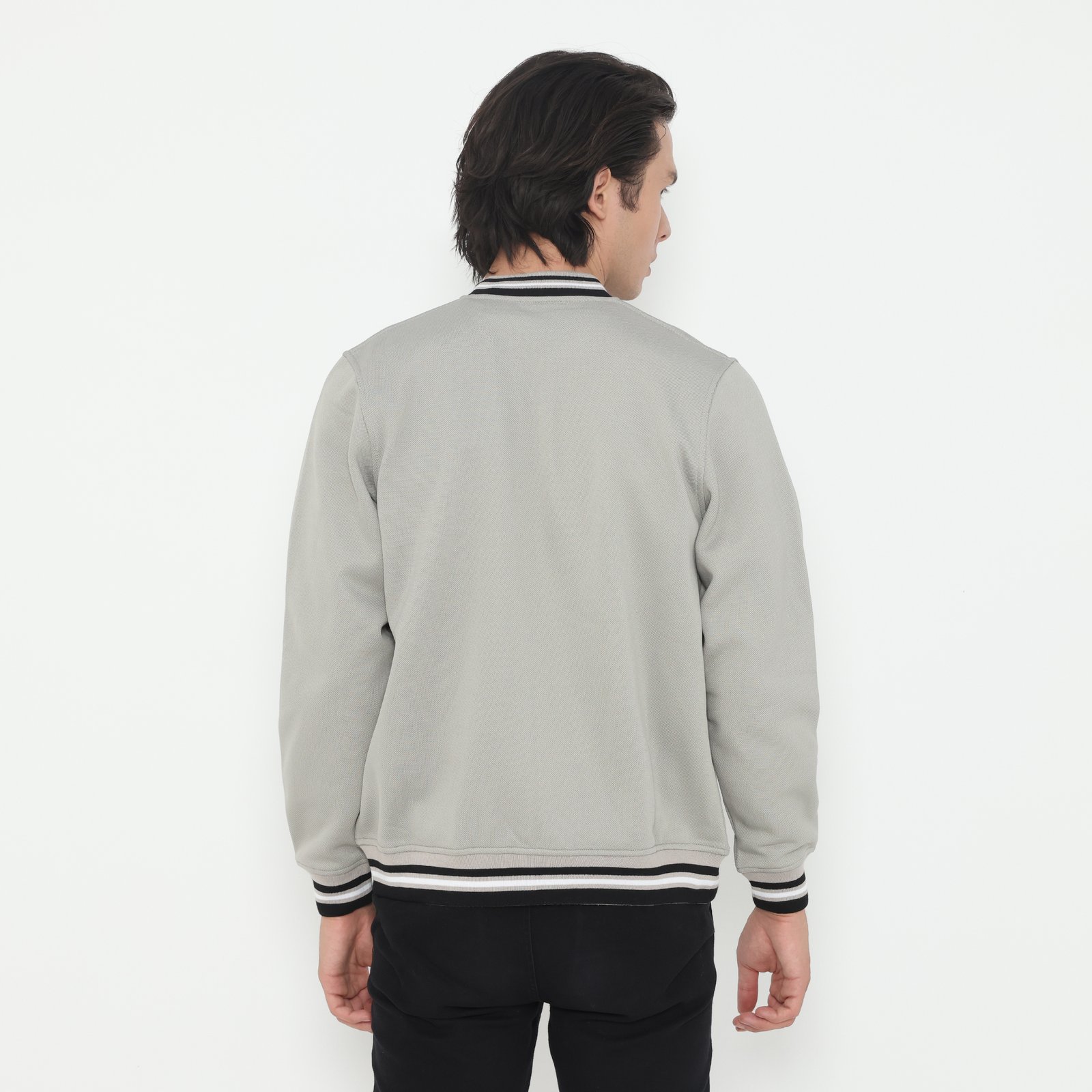 d&f Jaket Bomber pria - Abu tua list hitam - Image 3