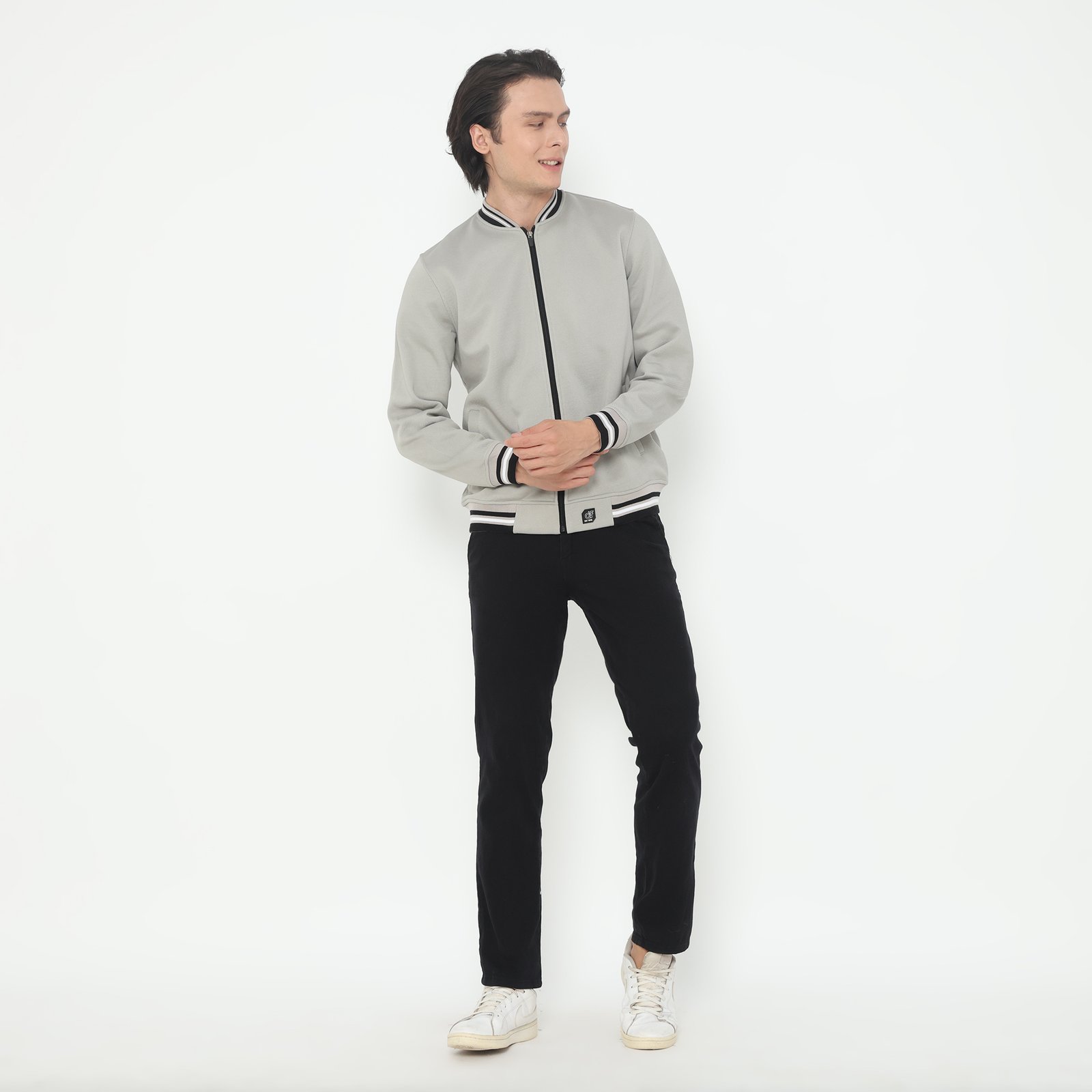 d&f Jaket Bomber pria - Abu tua list hitam - Image 5