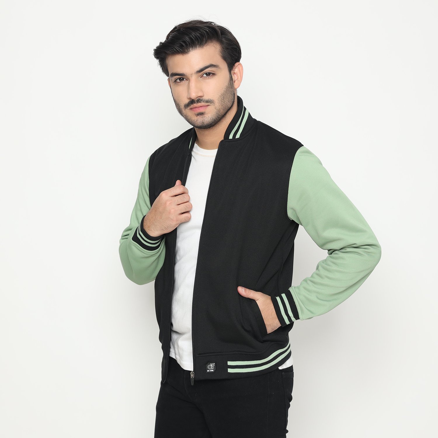 d&f Jaket Bomber Pria - Hitam Hijau Mint - Image 2