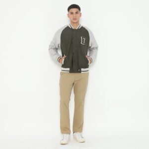 d&f Parachute Jaket Bomber Varsity Pria - Abu Sequoi