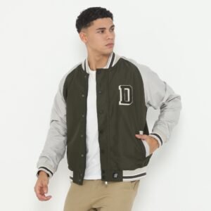 d&f Parachute Jaket Bomber Varsity Pria - Abu Sequoi