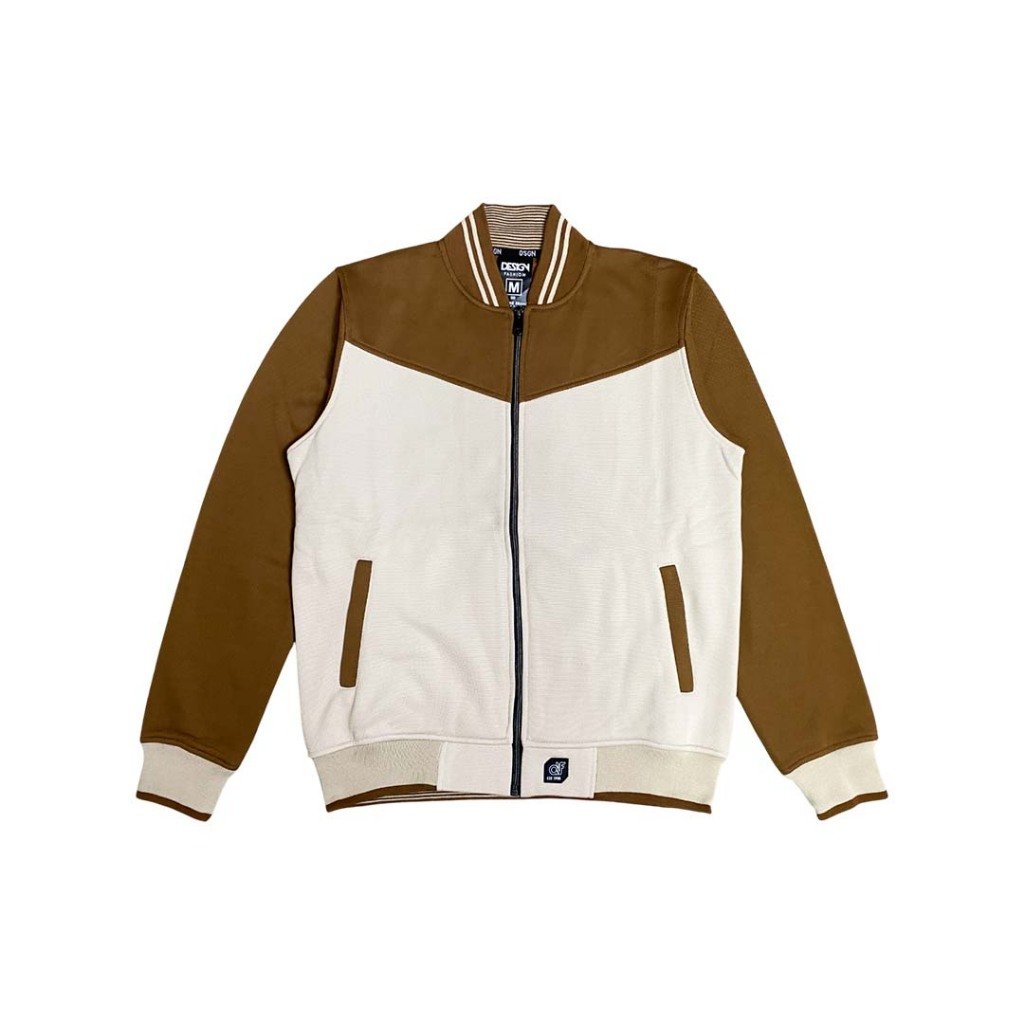 d&f CVC Jaket Bomber cut & swen pria - Coklat cream