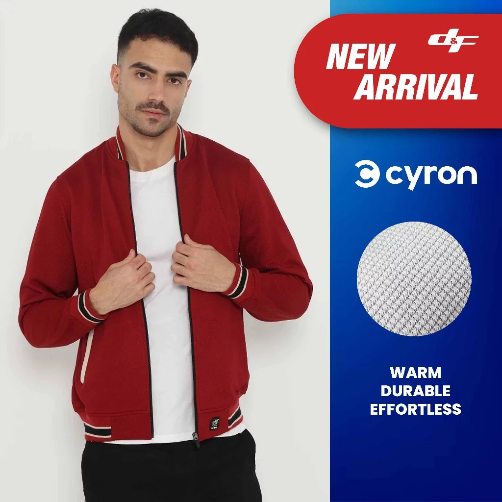 d&f Jaket Bomber Pria – Maroon List Hitam