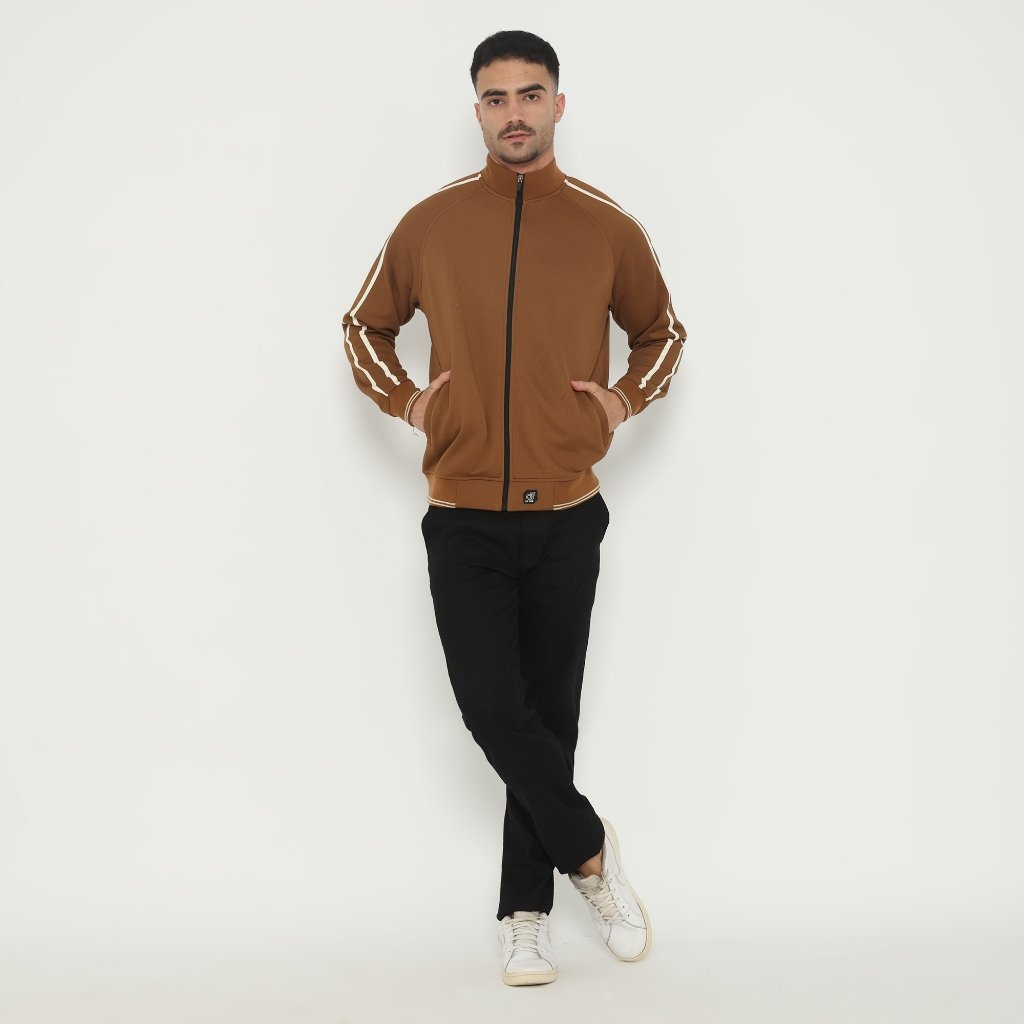d&f Jaket Biker pria - strip coklat - Image 4