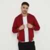 d&f Jaket Bomber pria - Maroon list hitam