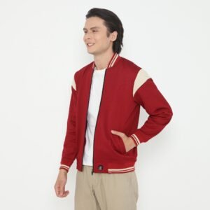 d&f Jaket Bomber pria - Maroon mix cream