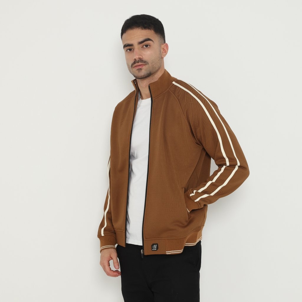 d&f Jaket Biker pria - strip coklat - Image 2